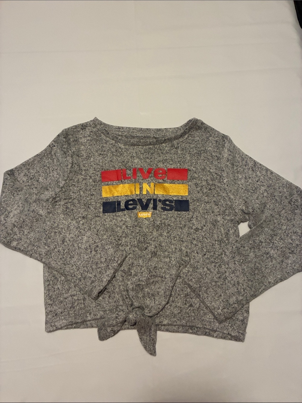 Levi's Gray Kids Sweatshirt with Red Yellow Navy Logo and Front Tie